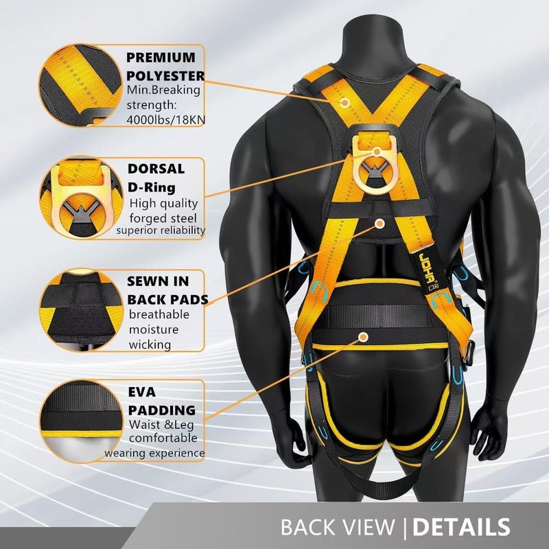 Ymachray Fall Protection Full-Body Safety Harness, Roofing Harness Kit Men Construction Harness,5 Heavy Duty D-rings&Upgrade 4 Quick Buckles(OSHA/ANSI) - Image 2